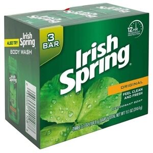 (NEW)(3pk) Irish Spring Deodorant Bar Soap, Original, 3.75 oz bars Package vary